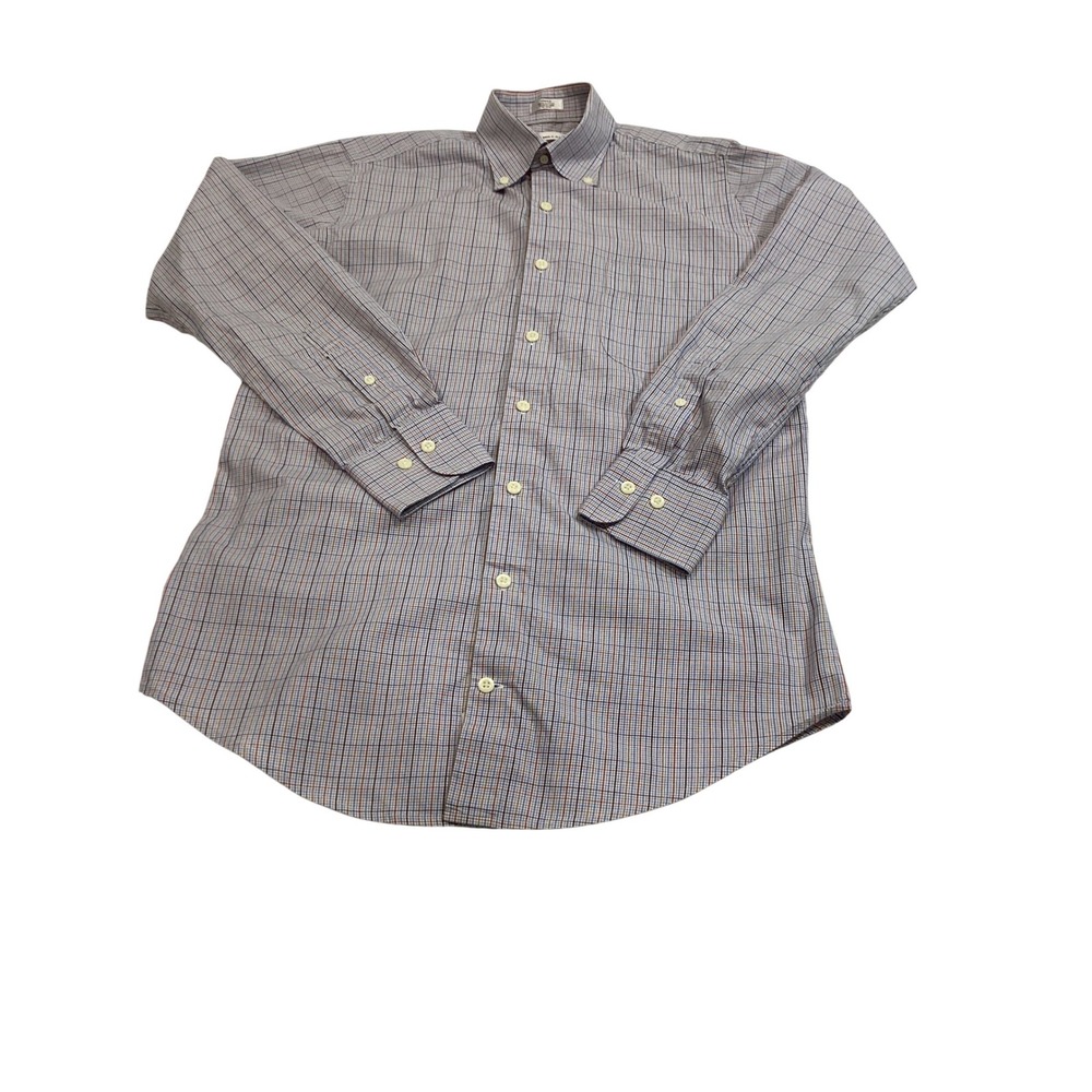 Peter Millar Mens Small‎ Blue Orange Plaid Cotton Button Down Dress Shirt
